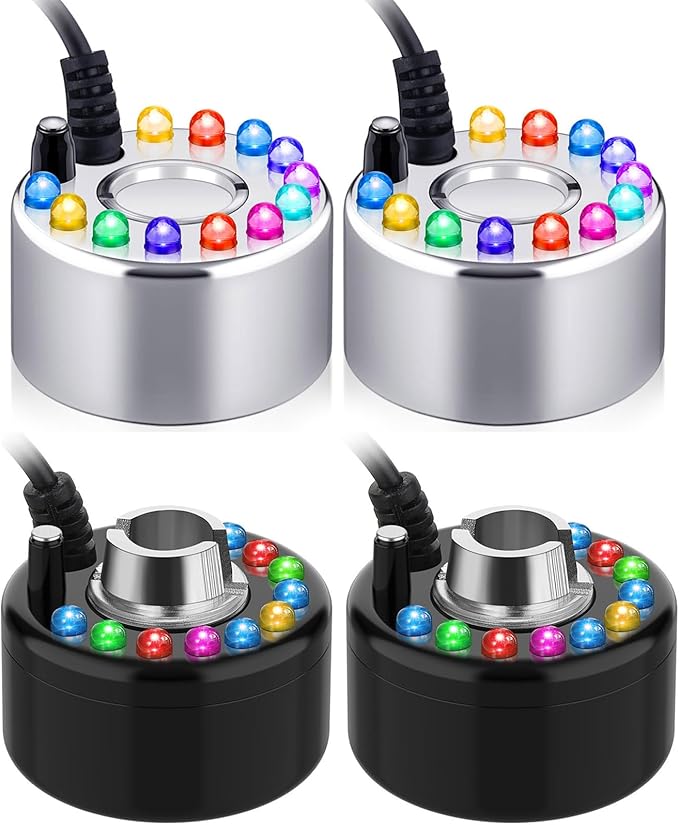 Yaomiao 4 Piece Halloween Mist Maker Fogger Small Ultrasonic Fog Machine Fountain Mister Fogger Water Garden Pond Foggers Air Humidifier with 12 LED Light Flashes for Halloween (Black and Silver)