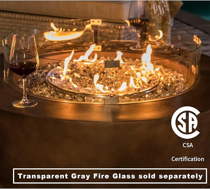 COSIEST 2-Piece Outdoor Propane Firepit Table Set w Tank Table, 42 inch Dark Fire Table CSA Certified, 50,000 BTU w Bronze Round Base,Wind Guard and 16 inches Tank Side Table 20lb for Garden,Pool