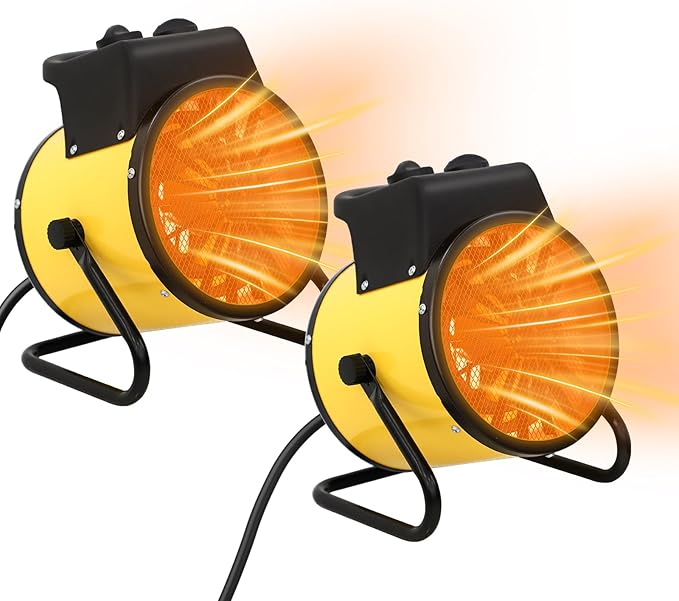 COOS BAY 1500W Portable Electric Space Heater, Outdoor Greenhouse Heater for Grow Tent, Garage, Workshop, Patio, RV – Radiant Heat, Overheat Protection, IPX4 Water Resistant, 2 Pack, Yellow