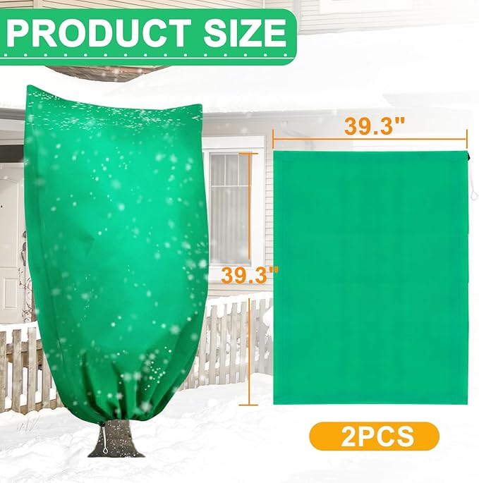 DQS 2 Pack Plant Covers Freeze Protection, 39.3" x39.3" Winter Frost Protection Blankets Frost Cloth,Suitable for Outdoor Winter Frost, Cold Weather, shrubs, Trees, Jackets, and coverings