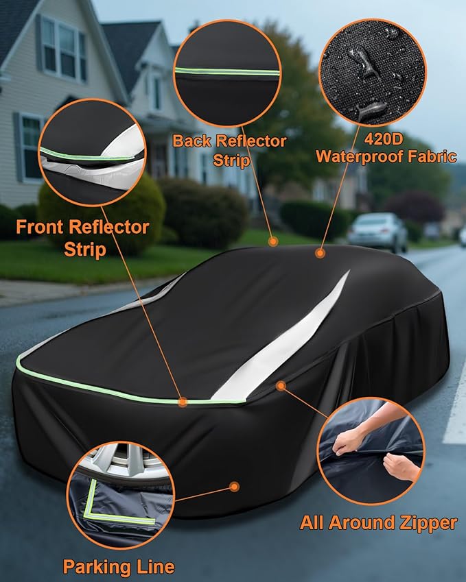 Full Enclosed Car Covers Waterproof All Weather Universal Fit Impala/El Camino/Bel Air/Biscayne,7 Series,Benz S,A8/S8,LS,CT6,Continental,Charger Daytona,Fit Sedan/Coupe Length 200''-212''