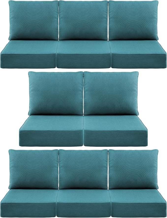 Luxury 6" Outdoor Cushions for Patio Furniture, 24x24x6 Thick Seat Cushion Set of 8, Fade Resistant Couch Chair Replacement Cushions High Density Deep Wicker Chair Cushion w/Removable Cover, Green