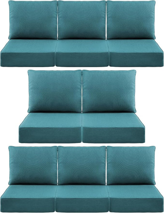 Luxury 6" Outdoor Cushions for Patio Furniture, 24x24x6 Thick Seat Cushion Set of 8, Fade Resistant Couch Chair Replacement Cushions High Density Deep Wicker Chair Cushion w/Removable Cover, Green