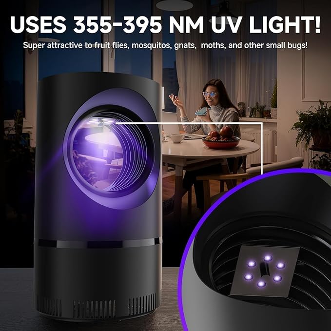 Flying Insect Trap, Fruit Fly Trap for Indoors, Fly Traps Indoor for Home Gnat Traps House Indoor, Bugs Trap with Super Strong Suction and Quiet Operation, 5 Sticky Glue Boards