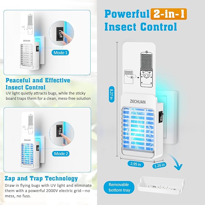 Electric Bug Zapper Indoor, 2-in-1 Fly Traps Indoors and Mosquito Trap, Electric Mosquitoes Killer with Light for Home, Office, Kitchen, Bedroom, Baby Room (1 Device + 5 Glue Cards)