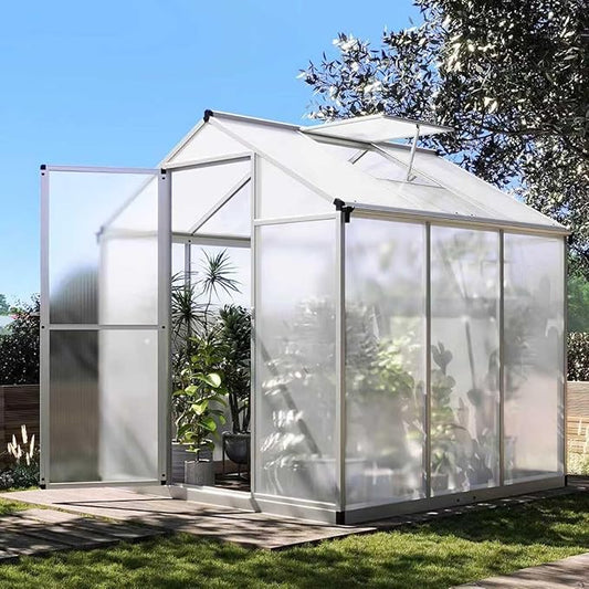 Garvee 6.25x6 FT Greenhouse for Outdoors, Polycarbonate Greenhouse with Quick Setup Structure and Roof Vent, Aluminum Large Walk-in, for Outside Garden Backyard, Silver