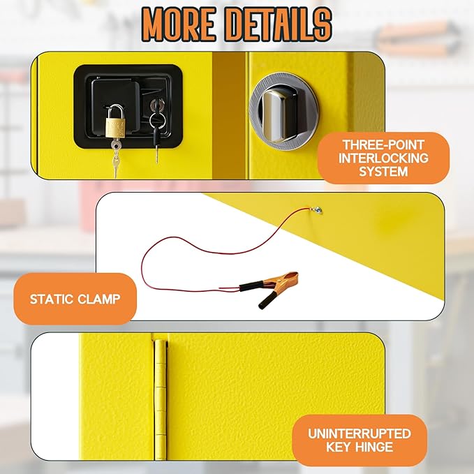 SPECRAFT 100 Gal Flammable Safety Cabinet, 70x43x34 Inch, Cold-Rolled Steel, Adjustable Shelves, OSHA & CE Certified for Industrial, Commercial, Laboratory, and Institutional Use, Yellow