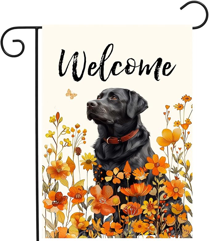 Floral Black Lab Garden Flag Fall Yard Flag Wildflower Labrador Dog Garden Flags Orange Autumn Lawn Flags Welcome Thanksgiving Outdoor Flags for Outside 12x18 Double Sided Small