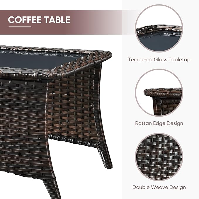 4 Piece All-Weather PE Wicker Outdoor Furniture Set with Swivel Rocker Chairs, Outdoor Sofa & Coffee Table