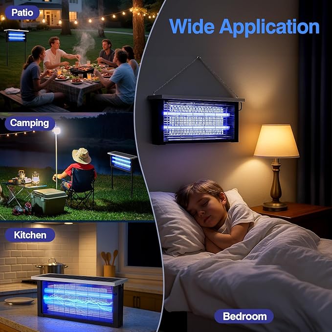 Solar Bug Zapper Outdoor, Powerful Mosquito Zapper, Electric Mosquito Killer Outdoor, Waterproof & Portable Fly Killer, Rechargeable Flying Insect Trap for Patio, Yard, Garden, Home, Camping, Black