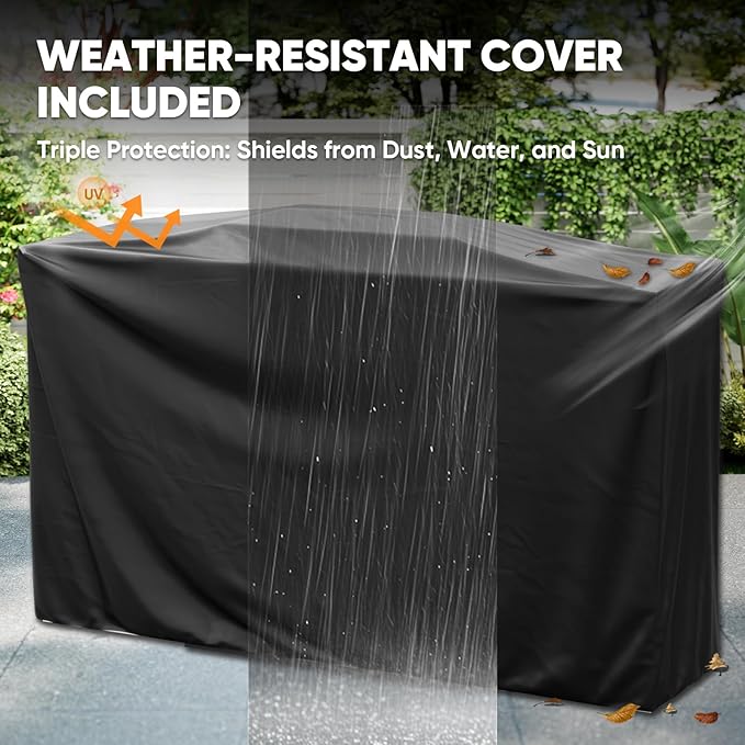 63'' Outdoor Propane Fireplace with Tank Storage & Extra Storage Cabinet, CSA Certified 50,000 BTU Patio Firepit with Dust Cover for Garden, Backyard and Balcony, Gray/Beige