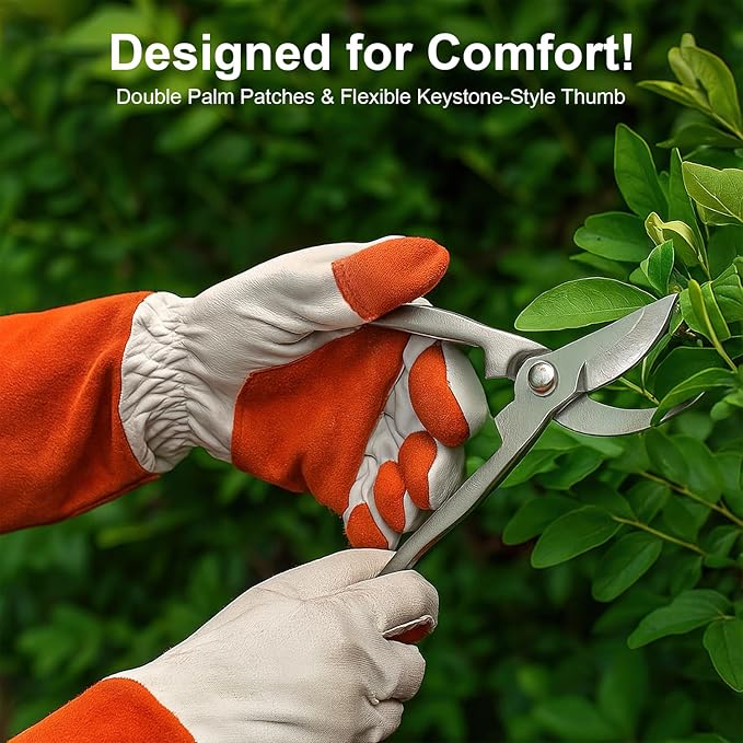 Long Sleeve Leather Gardening Gloves for Women & Men – Thornproof & Puncture Resistant Cowhide Welding Work Gloves