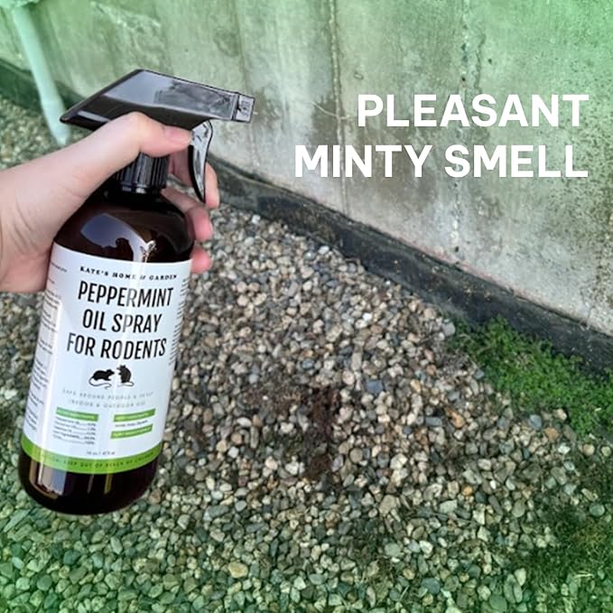 Kate Naturals Peppermint Oil Spray for Rodents, Squirrels, Mouse, Bat, Rat, Car Engines (16oz, Non-Toxic, Pet Safe)