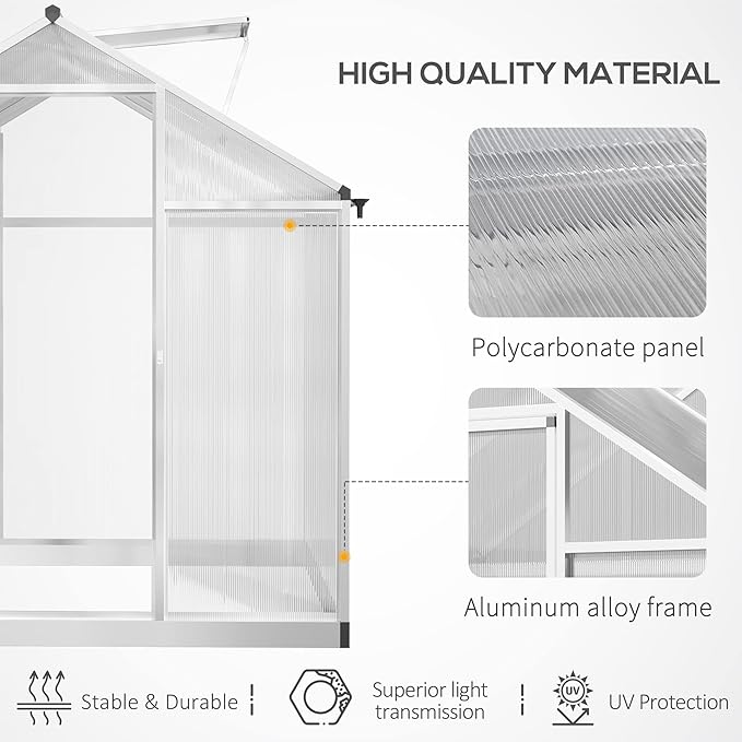 Outsunny 8' x 6' Greenhouse for Outdoors, Polycarbonate Greenhouse with Rain Gutter and Roof Vent, Aluminum Walk-in Green Houses for Outside Patio Backyard Garden