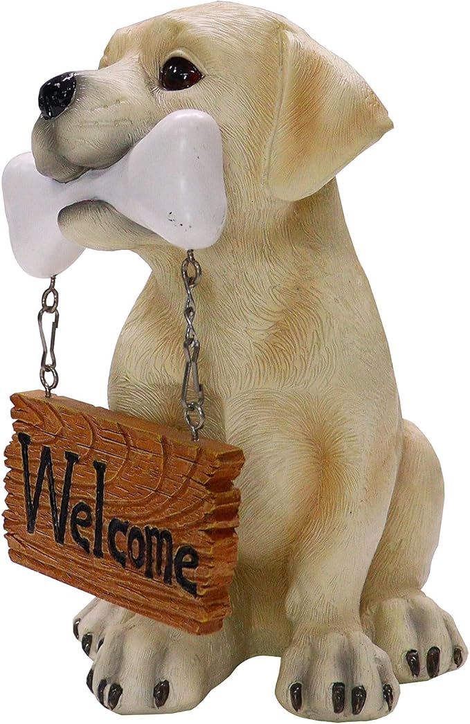 Nature's Mark Labrador Retriever Dog Puppy Statue with Welcome Sign Resin Garden Statue Decor 6.7" H