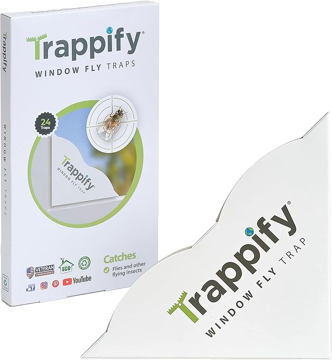 Trappify Fly Trap Indoor: Window Fly Traps for Home | Fruit Fly Traps for Indoors, Gnat Traps for House Indoor | Disposable Fly Trap with Sticky Adhesive Strips | Inside Bug Catchers (24 Pack)