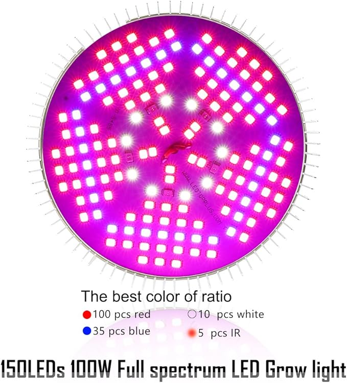 100W Led Grow Light Bulb Full Spectrum,Plant Light Bulb with 150 LEDs for Indoor Plants,E26/E27 Socket,Grow Lamp for Hydroponic Indoor Garden Greenhouse Succulent Veg Flower