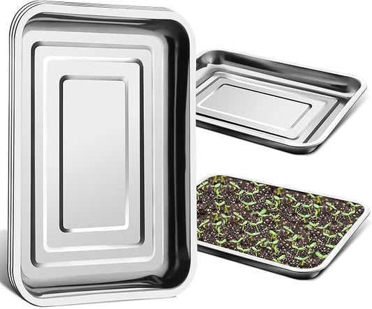 5 Pack Large Stainless Steel Seedling Trays, Heavy Duty Metal Water Catch Trays for Nursery Pots-Transplant, Seed Germination & Propagation Flats (17.5 inch×13.56 inch, 1.18" Height)