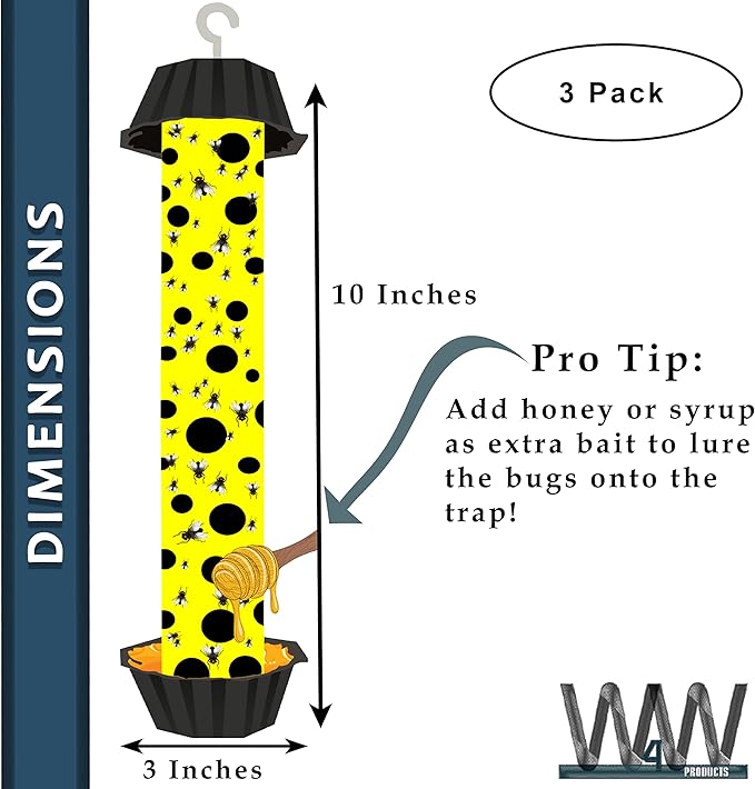 W4W, Jumbo Fly Stick- Super Sticky Fly Trap, Bugs Flies & Insects (3 Traps Included)-[3 Pack]
