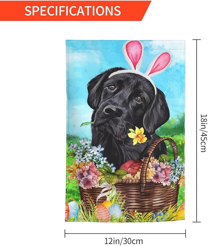Labrador Dog Lab Black Flower Egg Happy Easter Garden Flag Welcome Party Outdoor Outside Decorations Picks Home House Garden Yard Decor 12x18 Inch