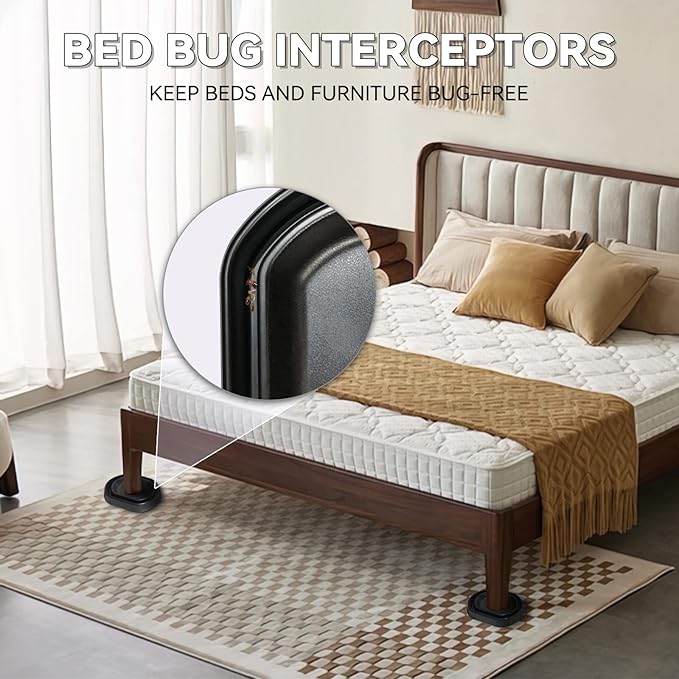 Bed Bug Interceptors | Bed Bug Interceptor Traps | Bed Bug Trap | Insect Trap, Monitor, and Detector for Bed Legs (Black-8 pcs)