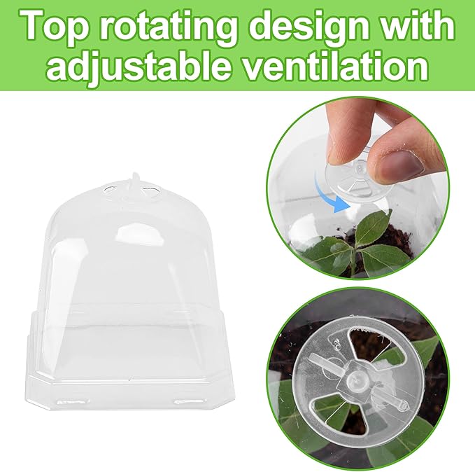 EBaokuup 50 Pcs Clear Plant Nursery Pots with Humidity Dome-3" Reusable Plastic Gardening Pot with Labels-Small Seed Starting Pots for Seedlings,Vegetables,Succulents,Cuttings