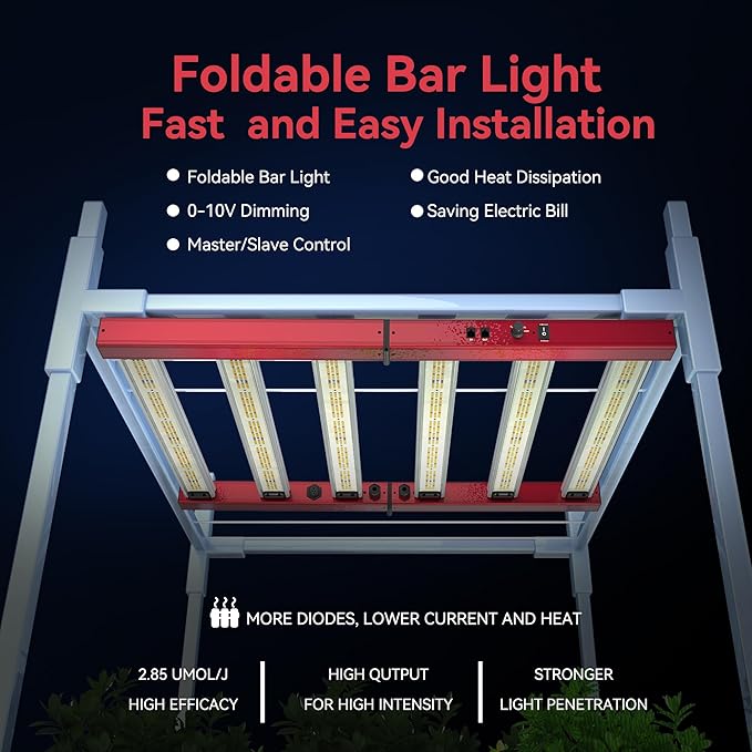 HIPAR HG-3500 LED Grow Light 350 watt Grow Light Foldable 6 Bars More Even PPFD & 0-10V Control & 100 Sets Daisy Chain in3x3 GrowTent