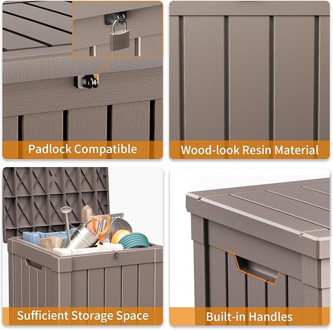 50 Gallon Outdoor Storage Box – Resin Deck Box with Lockable Lid, Waterproof Patio Furniture Storage for Tools, Garden & Yard Organization