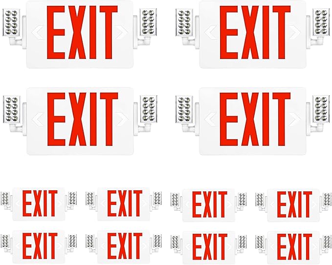 SPCETSUN 12 Packs Red Exit Sign with Emergency Lights,LED Emergency Exit Light with Battery Backup,UL Listed, AC 120/277V,Double Face Commercial Emergency Exit Light Combo for Business.