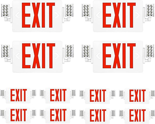 SPCETSUN 12 Packs Red Exit Sign with Emergency Lights,LED Emergency Exit Light with Battery Backup,UL Listed, AC 120/277V,Double Face Commercial Emergency Exit Light Combo for Business.