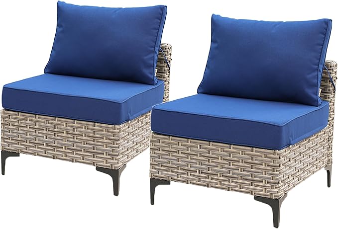 HOOOWOOO 2 Pieces Outdoor Patio Sectional Sets with 2 Armless Middle Chairs,Navy Blue