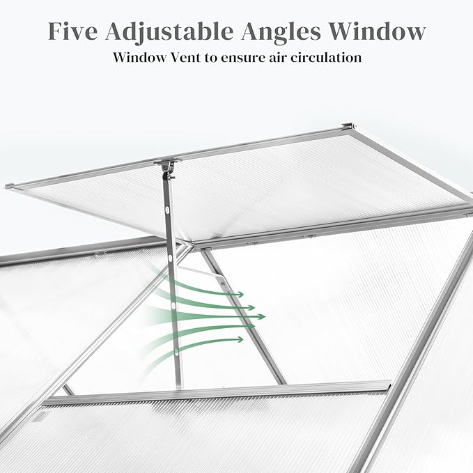 VINGLI 8x6 FT Greenhouse for Outdoors, Aluminum Large Polycarbonate Greenhouse with 5 Roof Vents for Outside Garden Backyard, Easy Setup, Silver