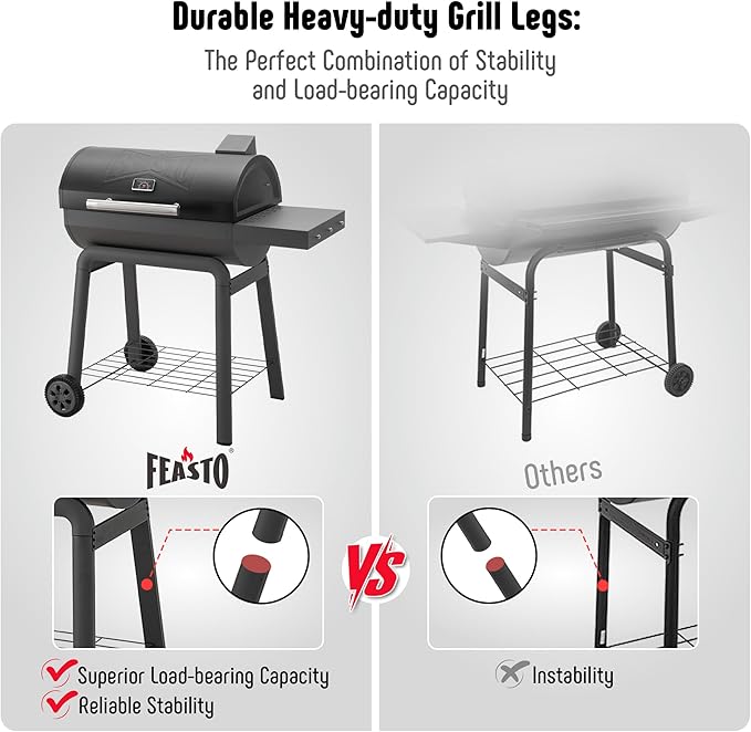 BBQ Charcoal Grill with Side Table, 30-In Heavy Duty Outdoor BBQ Grill with 664 Sq. In Cooking Area for Outdoor Barbecue in Backyard, Patio and Parties, Black