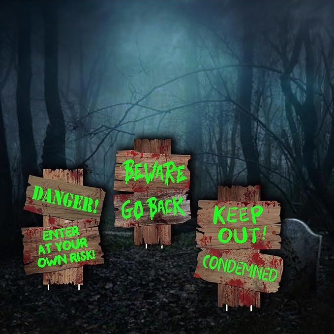 Halloween Decoration Yard Signs Glow in the Dark,3 Pack 15.3"×11.2" Outdoor Solar Decor Scary Zombie Vampire Graves Theme Party Supplies for Outside Garden,Lawn Yard Party Decorations