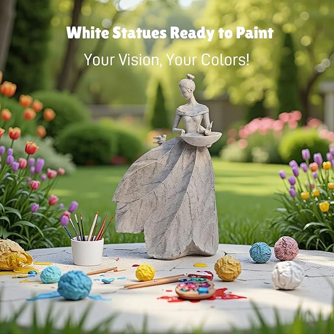 Fairy Garden Statue Bird Feeder - 23-inch Large Sculpture for Outdoors Statues Bird-Bath Yard Decorations Fairy Garden Statue Grey White DiliComing