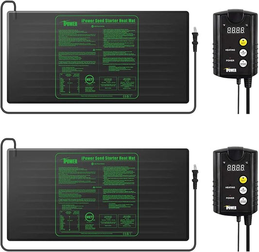 iPower 48" x 20" Waterproof Durable Seedling Heat Mat with Controller Warm Hydroponic Plant for Indoor Gardening Germination Starting, 2 Pack