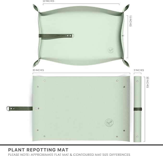 Vegan Leather Plant Repotting Mat Transplanting Mat for Indoor Gardening Waterproof Tray Mess Control Easy Clean Easy Storage 30” x 20” (Forest Sage)