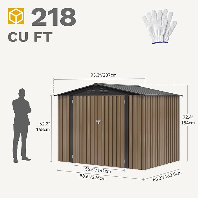 DWVO 8'x6' Large Metal Outdoor Storage Shed, Heavy Duty Tool Storage Sheds for Backyard Patio Lawn - Ideal for Bicycles, Garden Tools, and Lawn Equipment, Easy-to-Assemble, Brown