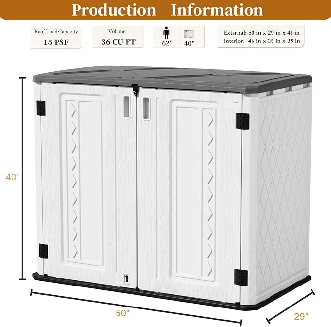 ZZM 4x3FT Heavy-Duty Outdoor Storage Shed | 34 Cu.Ft Waterproof Resin Cabinet with Double-Wall | UV-Resistant & Lockable for Garden Tools, Bikes, Patio Furniture (Wood Grain Texture)