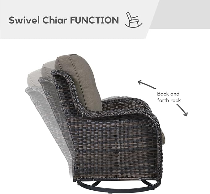 Patio Furniture 4 Piece, All-Weather PE Wicker Outdoor Furniture Set with CSA Certified 30in Propane Fire Pit Table,Outdoor Patio Furniture with Swivel Rocking Chairs