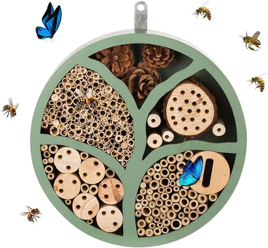 11” Woonden Multi Habitat Insect House Outdoor Garden Decorative Insect Hotels for Bee Butterfly and Beetle Tree of Life