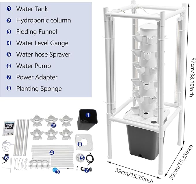 Hydroponic Growing System, Planter Germination Tower with Pump, 30 Pods Indoor Gardening Vertical Garden Planter Indoor Smart Garden Kit for Gardening Lover Herbs,Fruits (Grey)