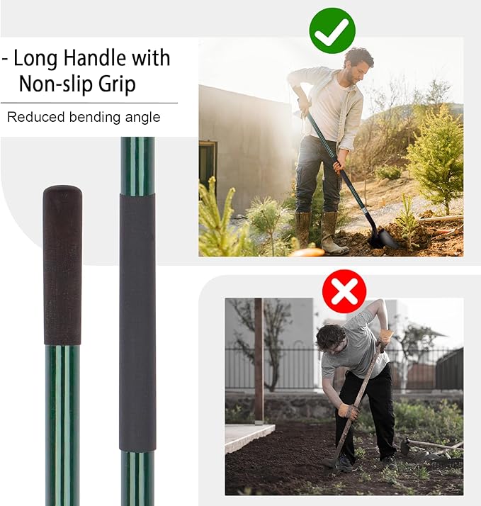 Heavy Duty Gardening Shovel, 56 Inch Round Blade with Fiberglass Handle (Green)