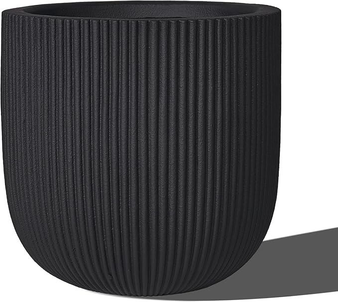 16 Inch Handmade Concrete Outdoor Planter - Classic Striped Design | Fiberglass & Composite Material | Durable for Commercial & Home Decor