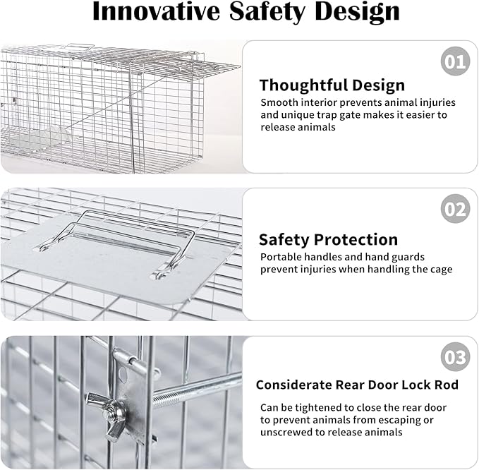 Animal Traps,Live Animal Trap for Cats,Raccoons,Rabbits,cat Trap for Stray Cats,Live Traps for Raccoons,Steel Foldable with Pedal Triggers (37.2 x 13 x 14.37 inches)