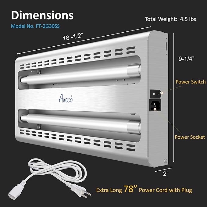 Awoco 12W LED Stainless Steel 100V-240V Wall Mount Sticky Fly Trap Lamp for Capturing Flies, Mosquitoes, Moths and Flying Insects, Perfect for Home, Restaurants, Warehouses (with 6 Glue Boards)