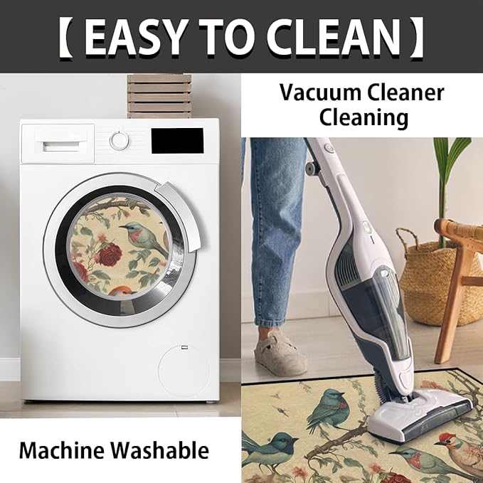 cfpolar Bird Half Round Door Mat, Vintage Bird Tree Flowers Retro Semicircle Doormat, Non Slip Soft Area Rug for Front Door Indoor Entrance Wear Resistant Welcome Mat, 24 x 36 in