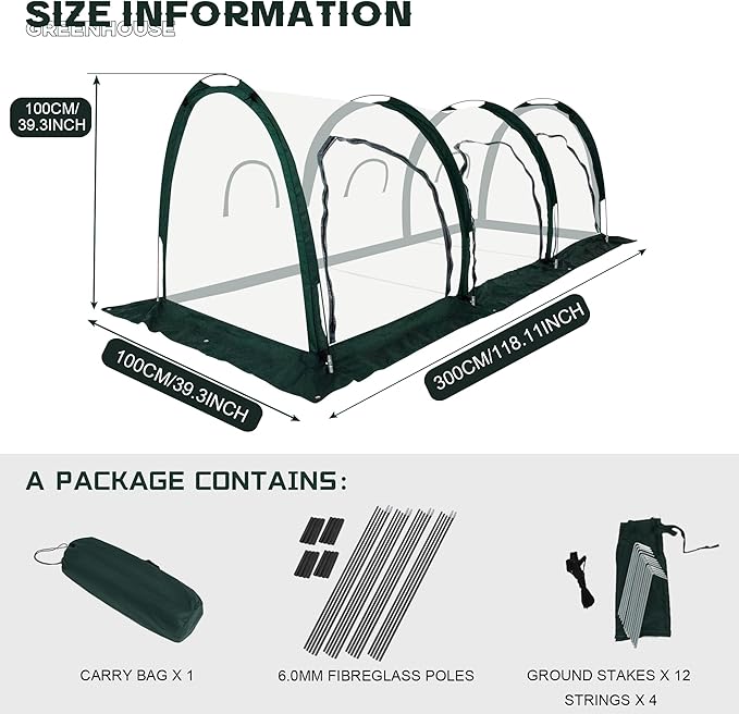 Portable Tunnel Greenhouse for Outdoors - Transparent Mini Greenhouses Ideal for Backyards and Outdoor Vegetable Cultivation (3M)
