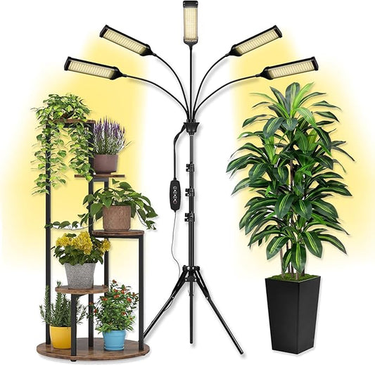 LED Grow Lights for Indoor Plants Full Spectrum 5 Heads Light,Indoor Grow Lamp with Timer and Auto On/Off Timing 5/10/15H, 450 LEDs Plant Lights for Indoor Growing with Tripod Stand.