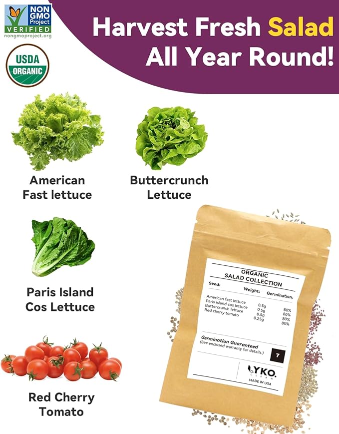 Salad Seed Pod Kits for AeroGarden, Ahopegarden, iDOO Hydroponics Growing System Herb Garden, 400+ Seeds, Including American Fast Lettuce, Buttercrunch Lettuce, Red Cherry Tomato(24-Pods)